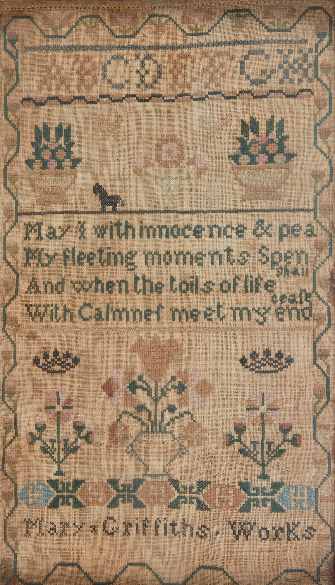 An English silk and linen needlework sampler (1 of 3)