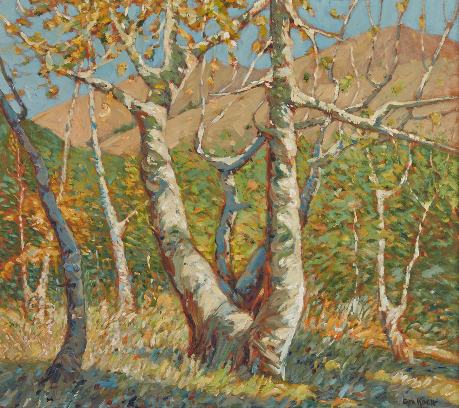 George Joseph Koch, Spring light in trees: George Joseph Koch(American, 1884-1951)Spring light in treesoil on masonitesigned Geo Koch lower right32 1/4 x 26in (82 x 66cm)