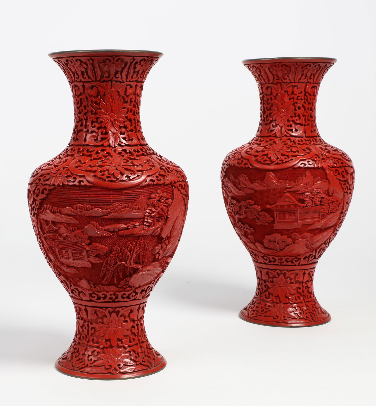 A pair of Chinese cinnabar lacquer style vases (1 of 4)