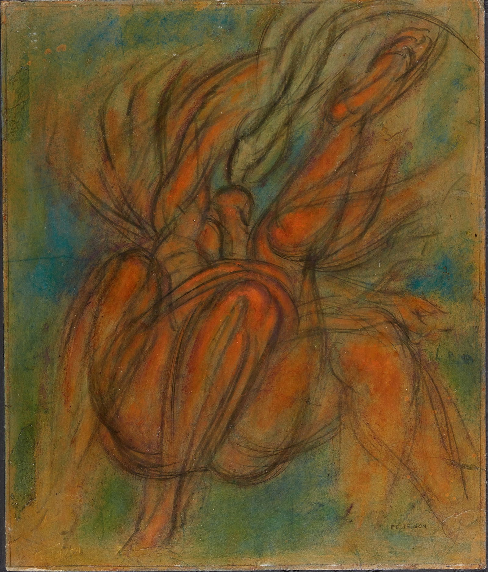 Lorser Feitelson, Leda, study in kinetics: Lorser Feitelson(American, 1898-1978)Leda, study in kineticsmixed mediasigned lower right FEITELSON22 x 26in (56 x 66cm)