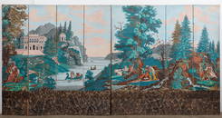 A French painted eight-fold floor screen