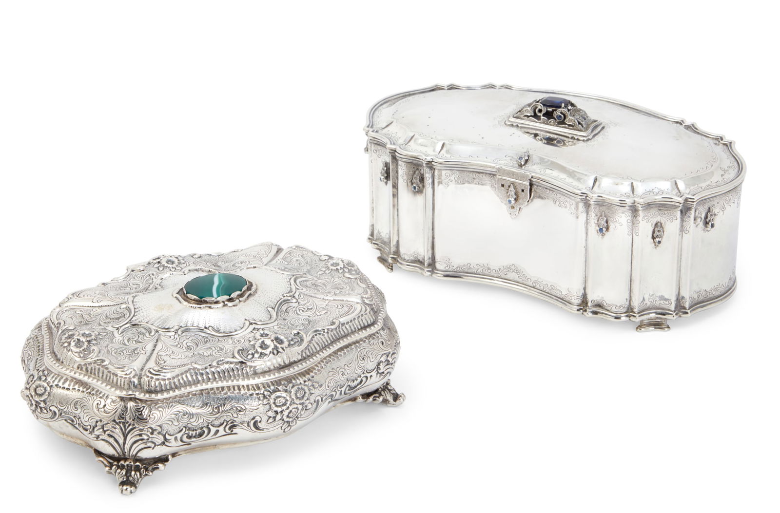 Two Italian stone mounted 800 standard silver table boxes, 20th century (1 of 6)