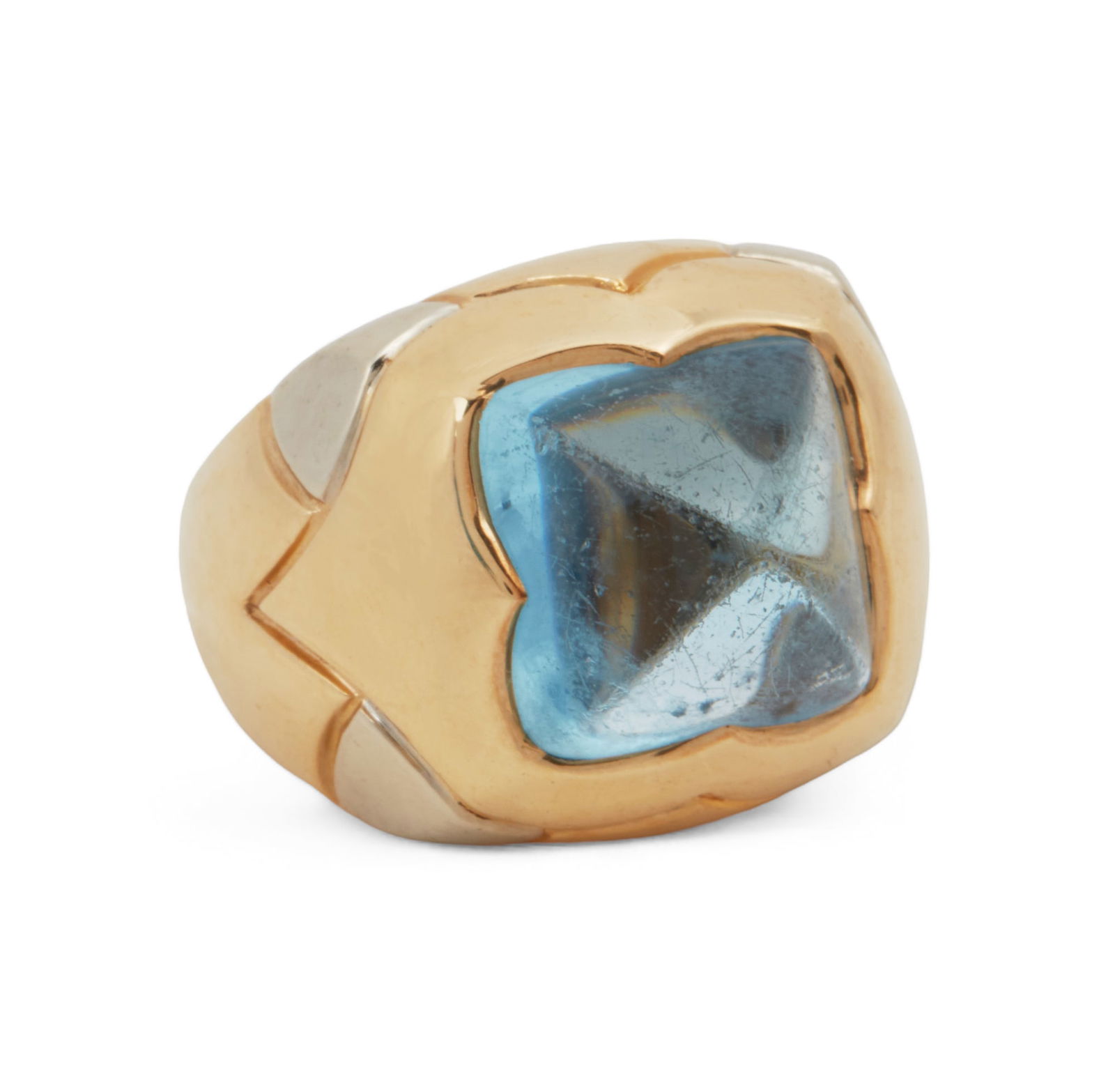 Bulgari Italian Blue Topaz and 18K Bi-Color Gold Pyramid Ring,ring size 6.75 (1 of 4)