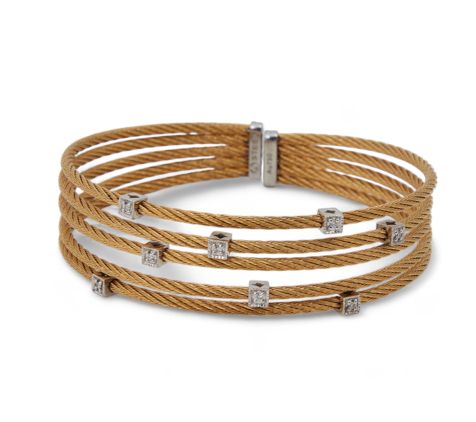 Alor Diamond, 18K Yellow Gold and Steel Classique Cuff,diameter 2 1/4in (5.7cm) (1 of 6)