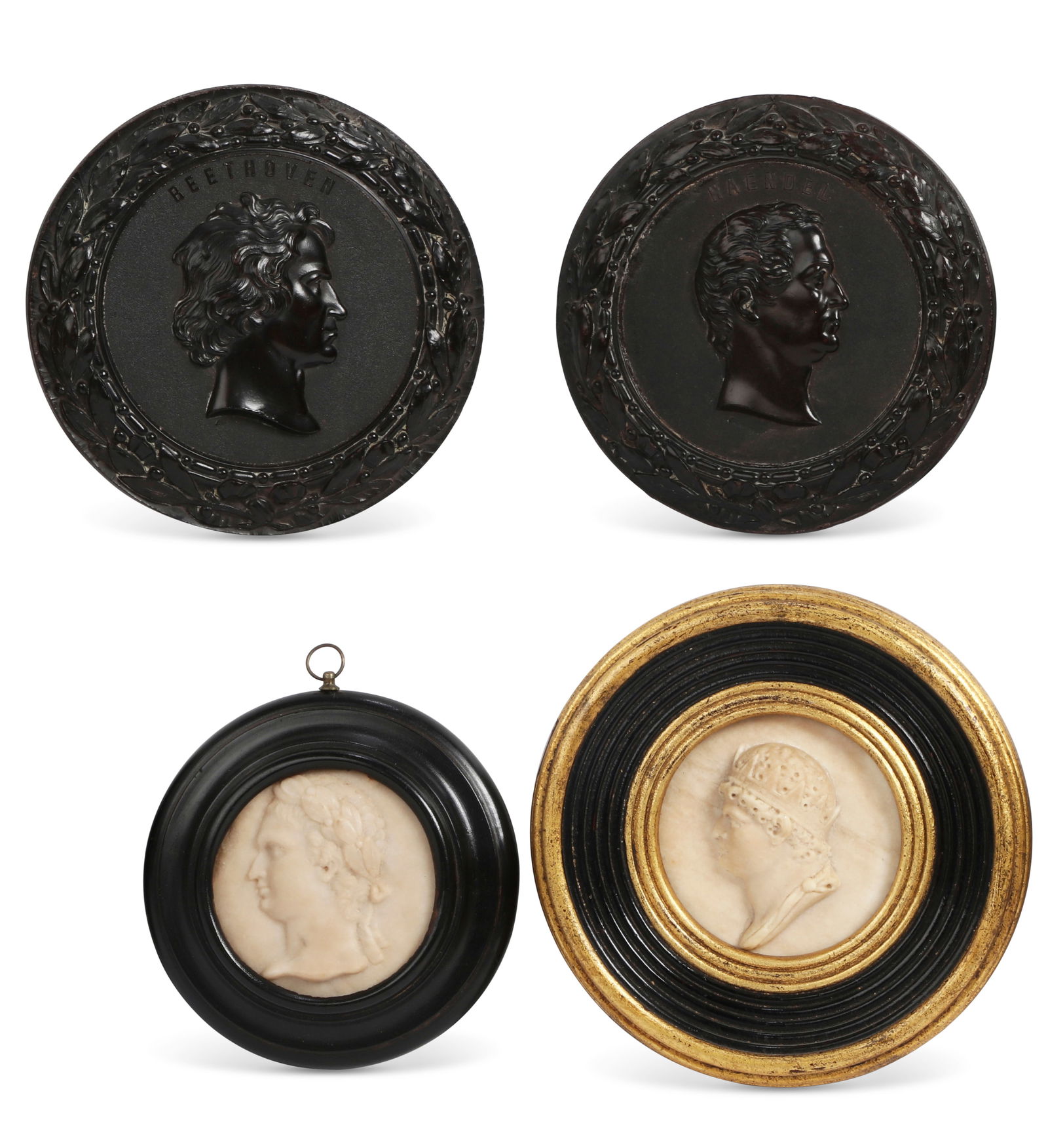 Four Continental Neoclassical style bas relief profile portrait busts, 19th century (1 of 3)