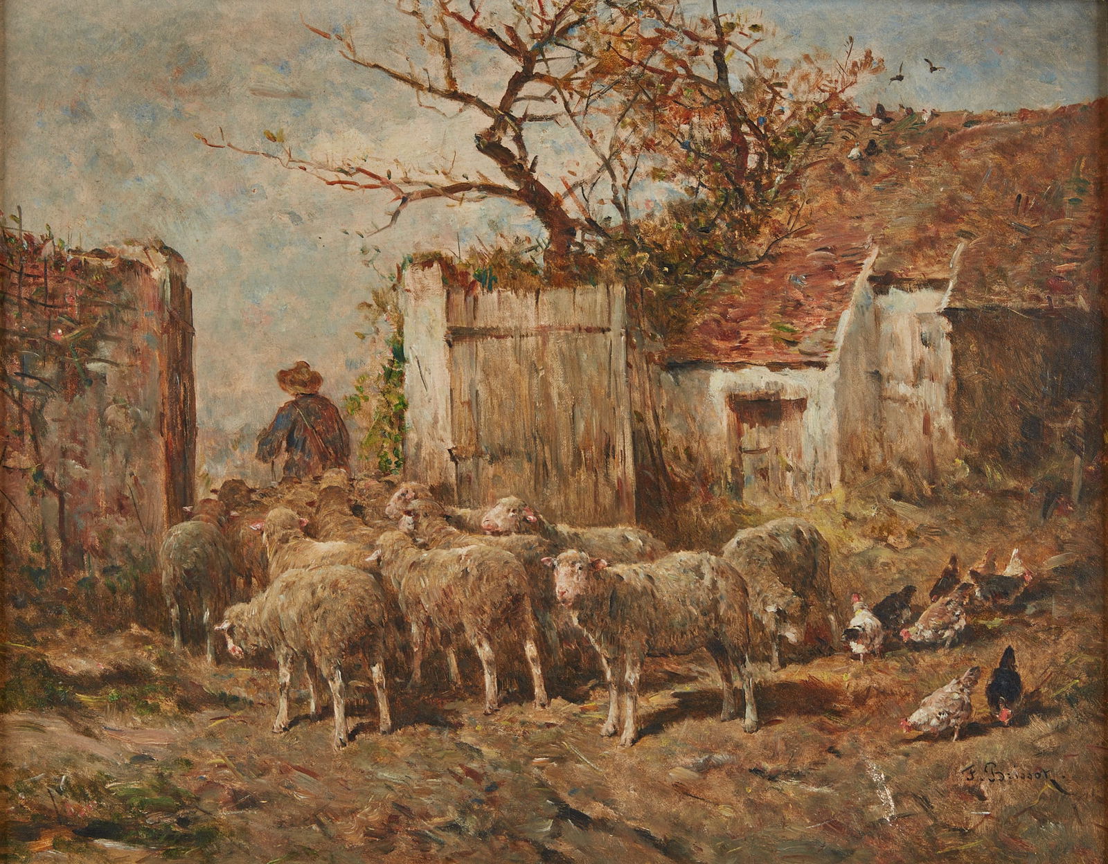 Felix Saturnin Brissot de Warville (French, 1818-1892), Sheep in a farmyard, oil on canvas, 13 x (1 of 5)