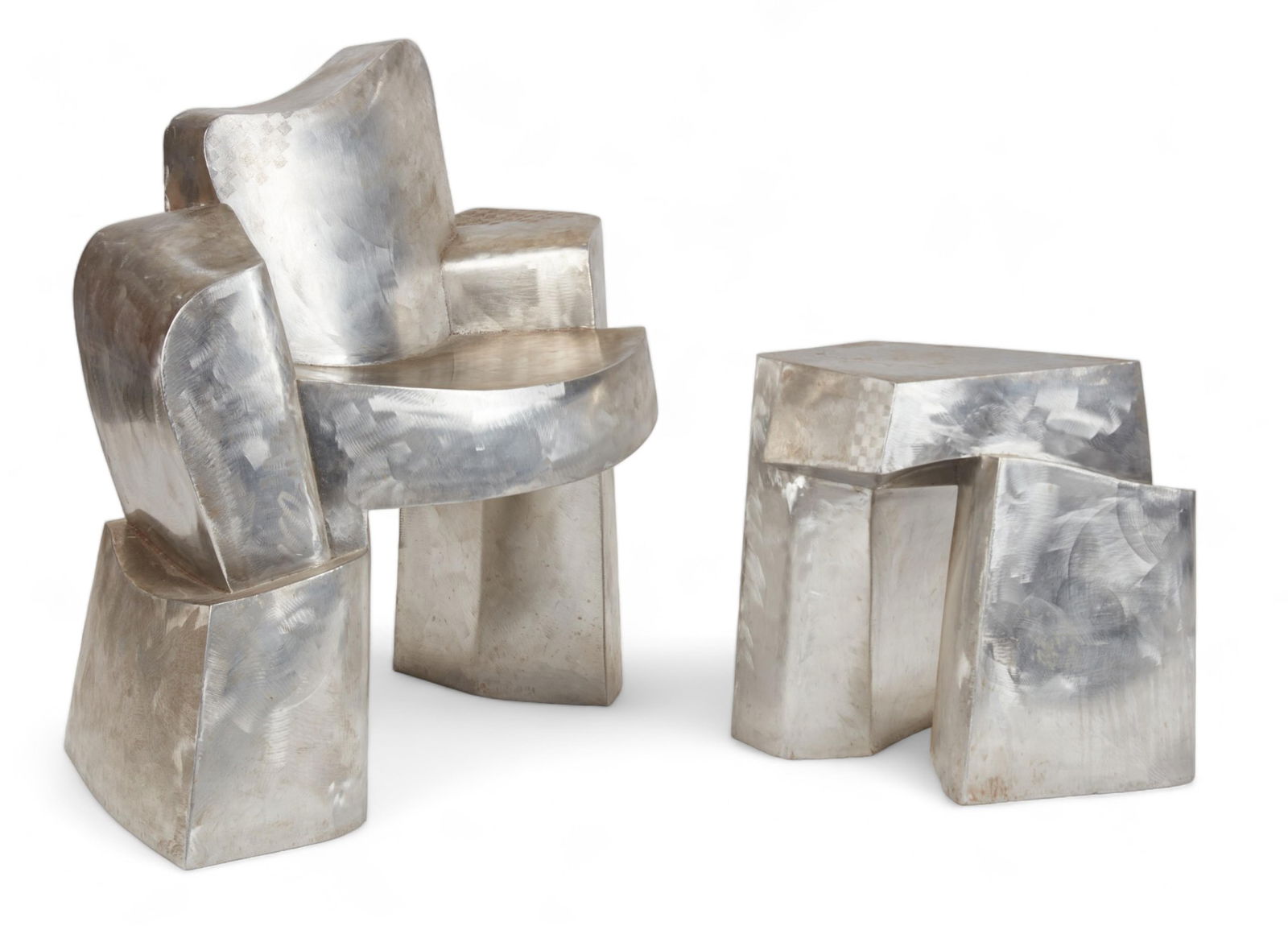 A Jim Cole stainless steel Checkerboard chair and table, 2000 (1 of 13)