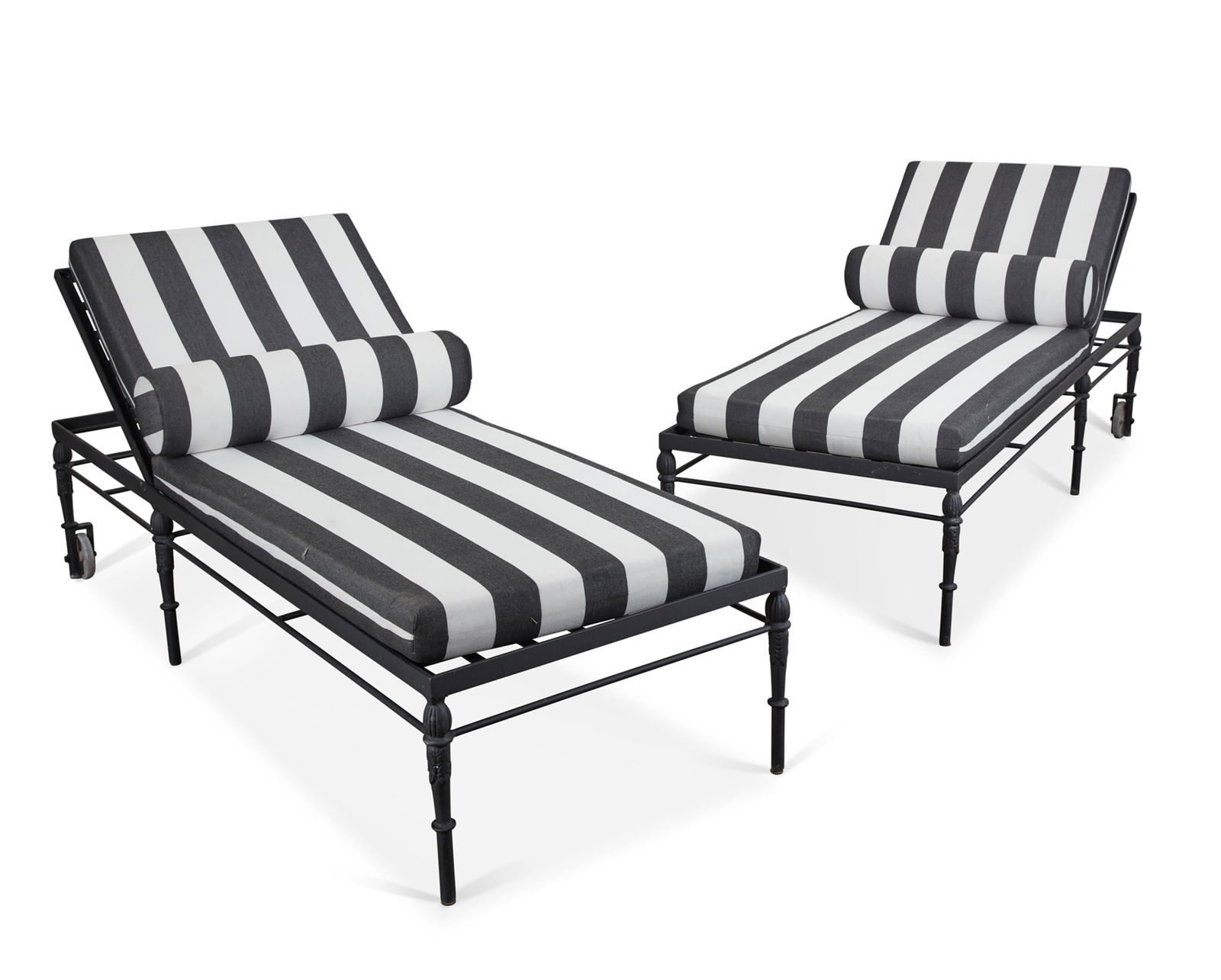 A pair of Michael Taylor Montecito chaises longue: A pair of Michael Taylor Montecito chaises longueheight of seat 17in (42.5cm); length 78in (195cm); width 30in (75cm)