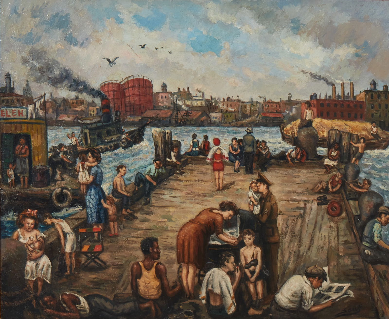 Saul Kovner (American, 1904-1981), Facing the East River, 1945, oil on canvas, 20 x 24in (51 x 61cm) (1 of 6)