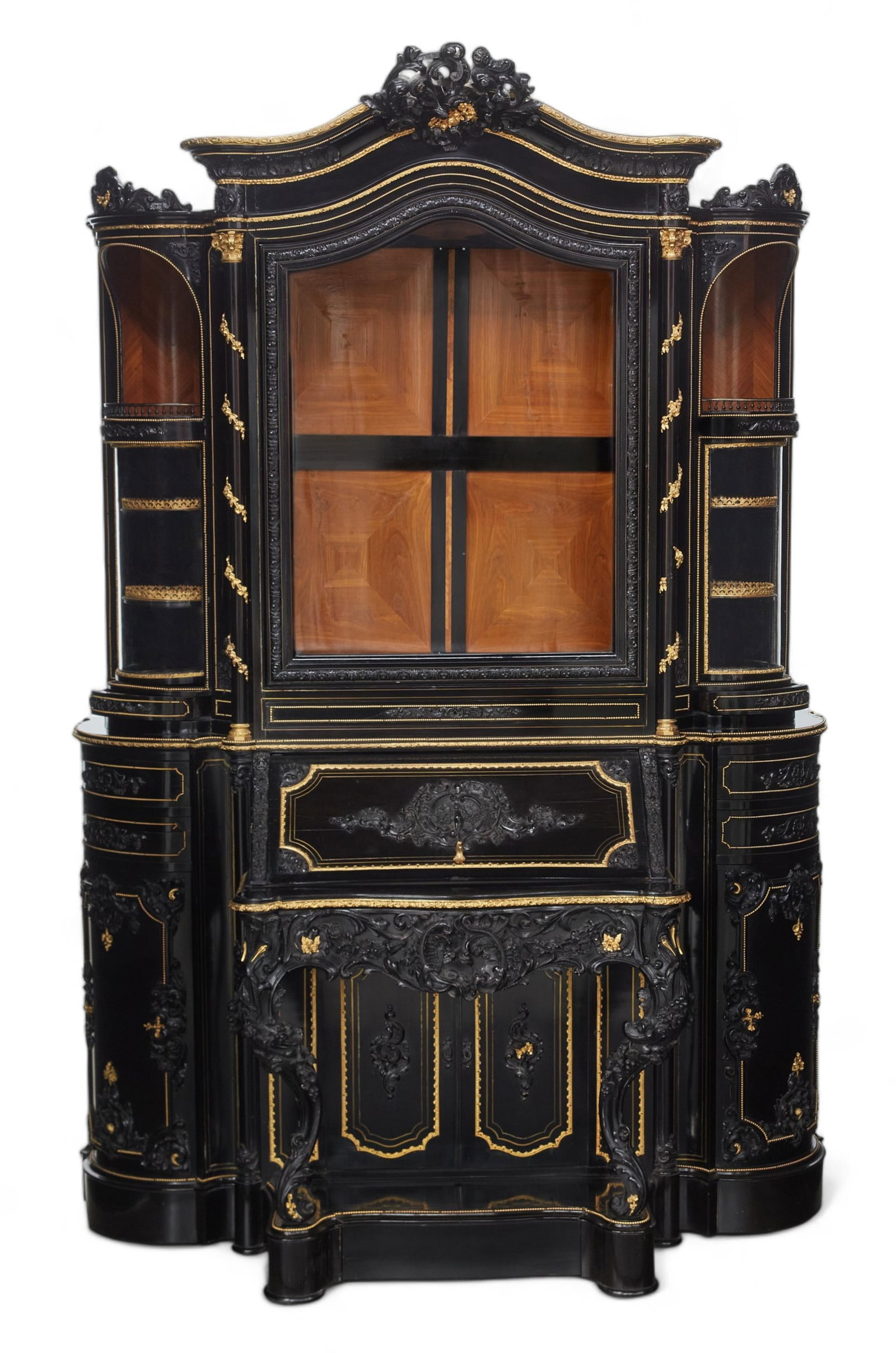 An Exhibition Quality Napoleon III gilt bronze mounted ebonized secretaire cabinet, third quarter (1 of 19)