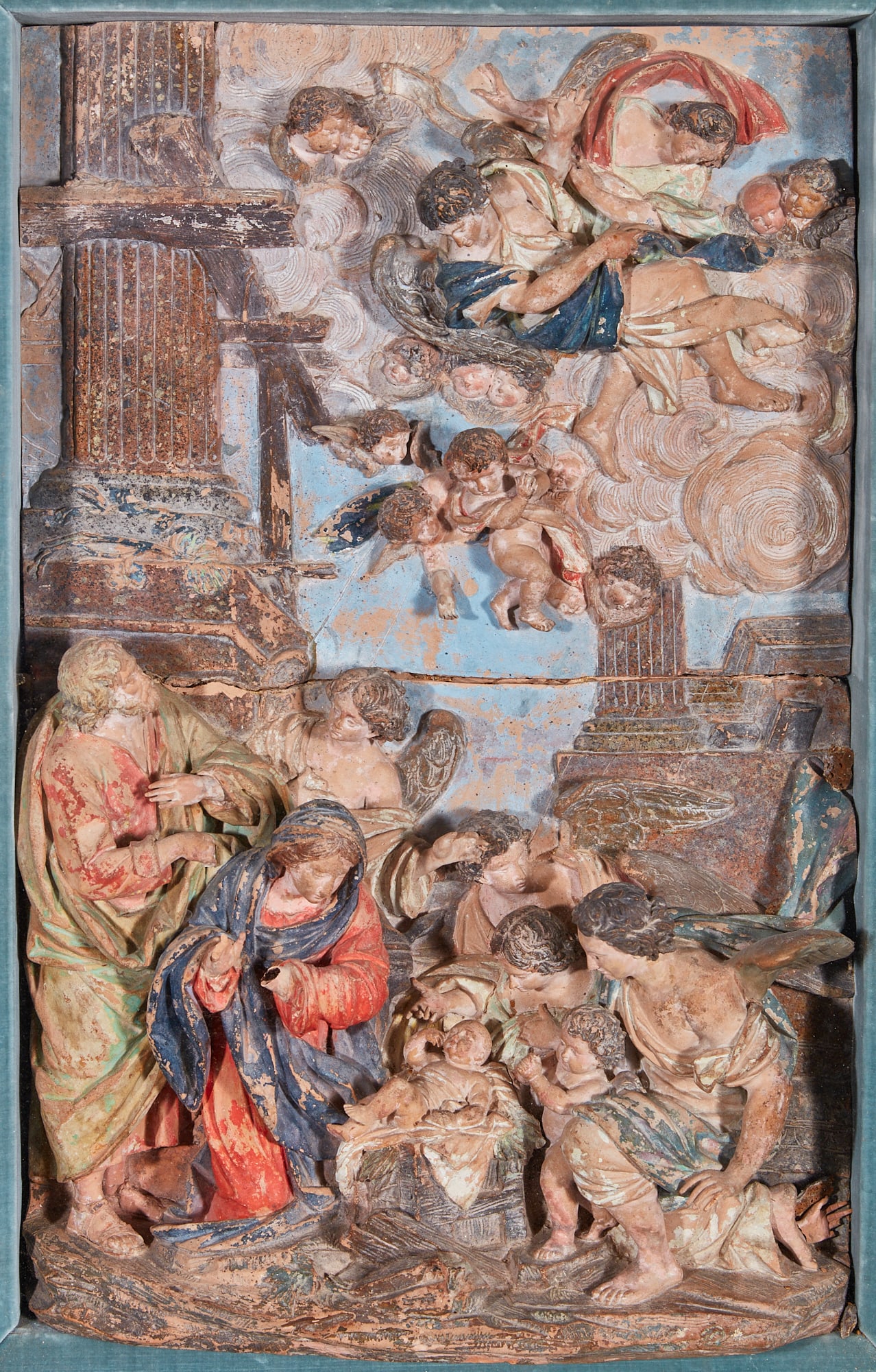 An Italian polychrome decorated terracotta relief of the Nativity, 17th/18th century (1 of 6)