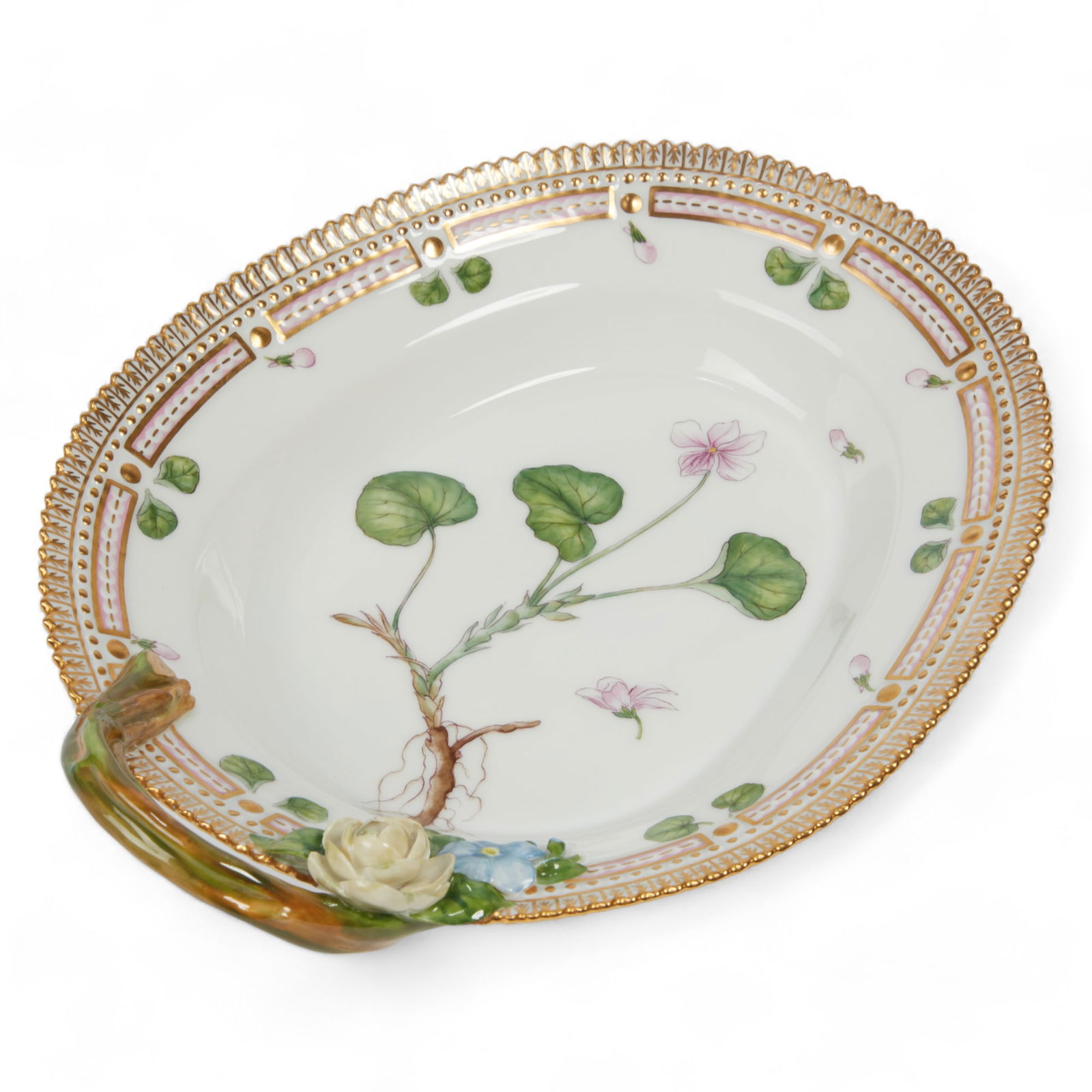 A Royal Copenhagen porcelain Flora Danica single handled oval serving dish, date mark for 1968 (1 of 3)