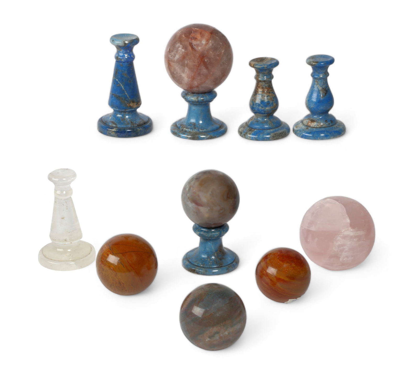 Six polished hardstone spheres on stands (1 of 3)