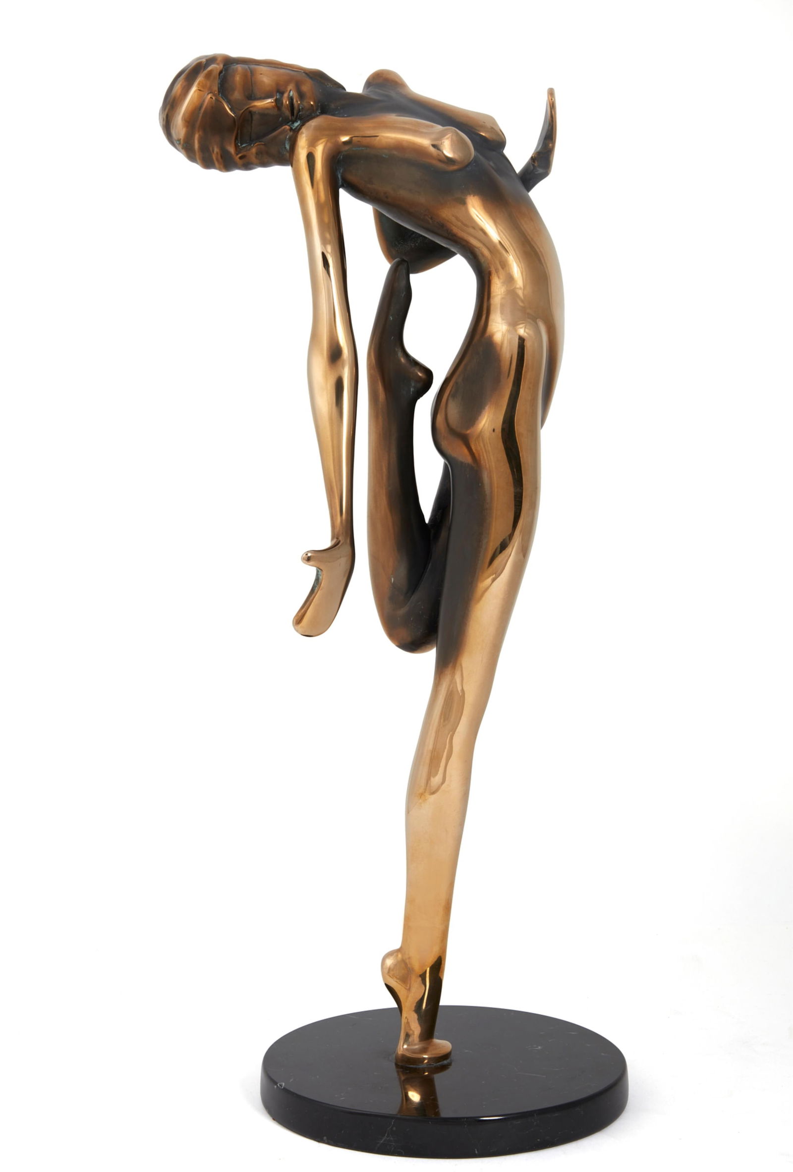 Tom Bennett, Dancing, 1979, bronze: Tom Bennett(American, b. 1928)Dancing, 1979polished and patinated bronzesigned Tom Bennett, dated and numbered 85/100, on black marble baseoverall 21 x 9 1/2 x 8in (53 x 24 x 20cm)