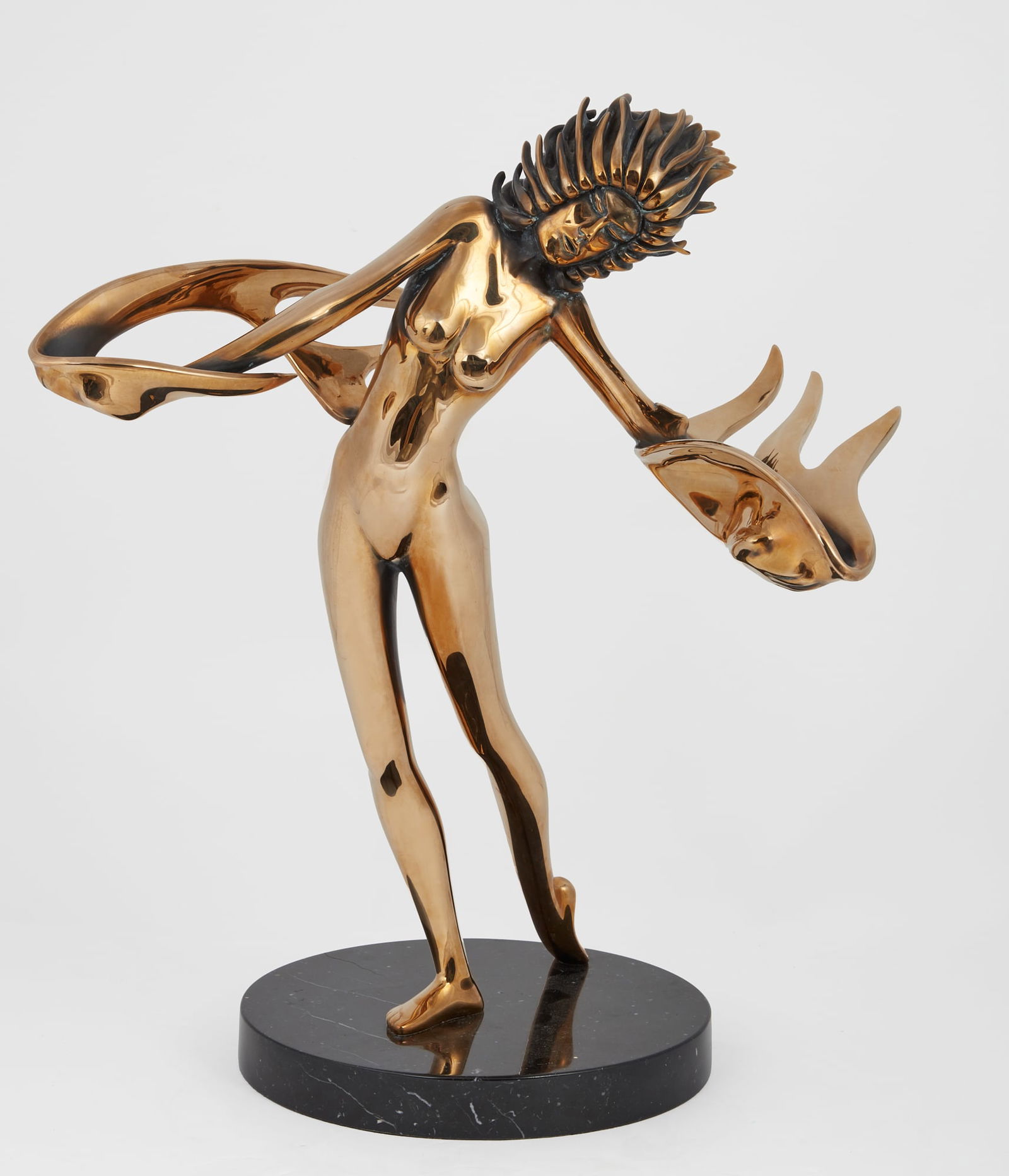 Tom Bennett, Winddancer, bronze: Tom Bennett(American, b. 1928)Winddancer, 1984polished and patinated bronzesigned Tom Bennett, dated and numbered 84/150, on black marble baseoverall 24 x 21 x 19in (61 x 53 x 48cm)