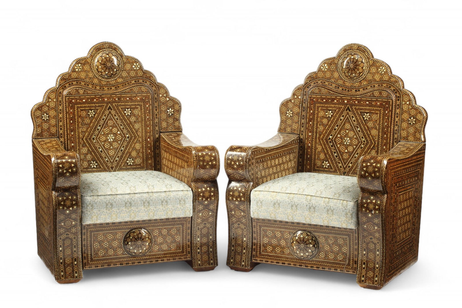 A pair of Levantine inlaid armchairs (1 of 7)