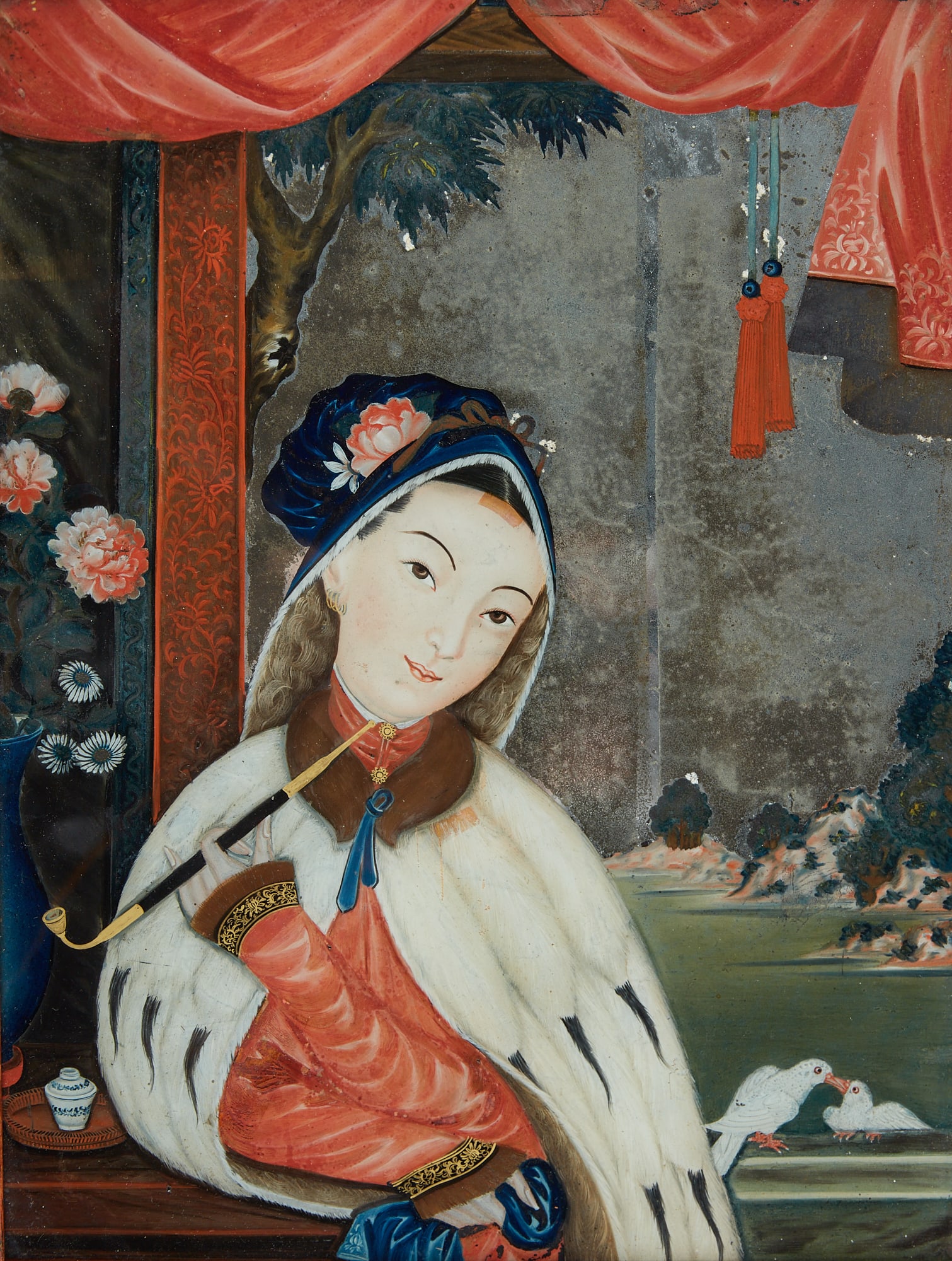 A Chinese Export reverse painting on glass (1 of 3)