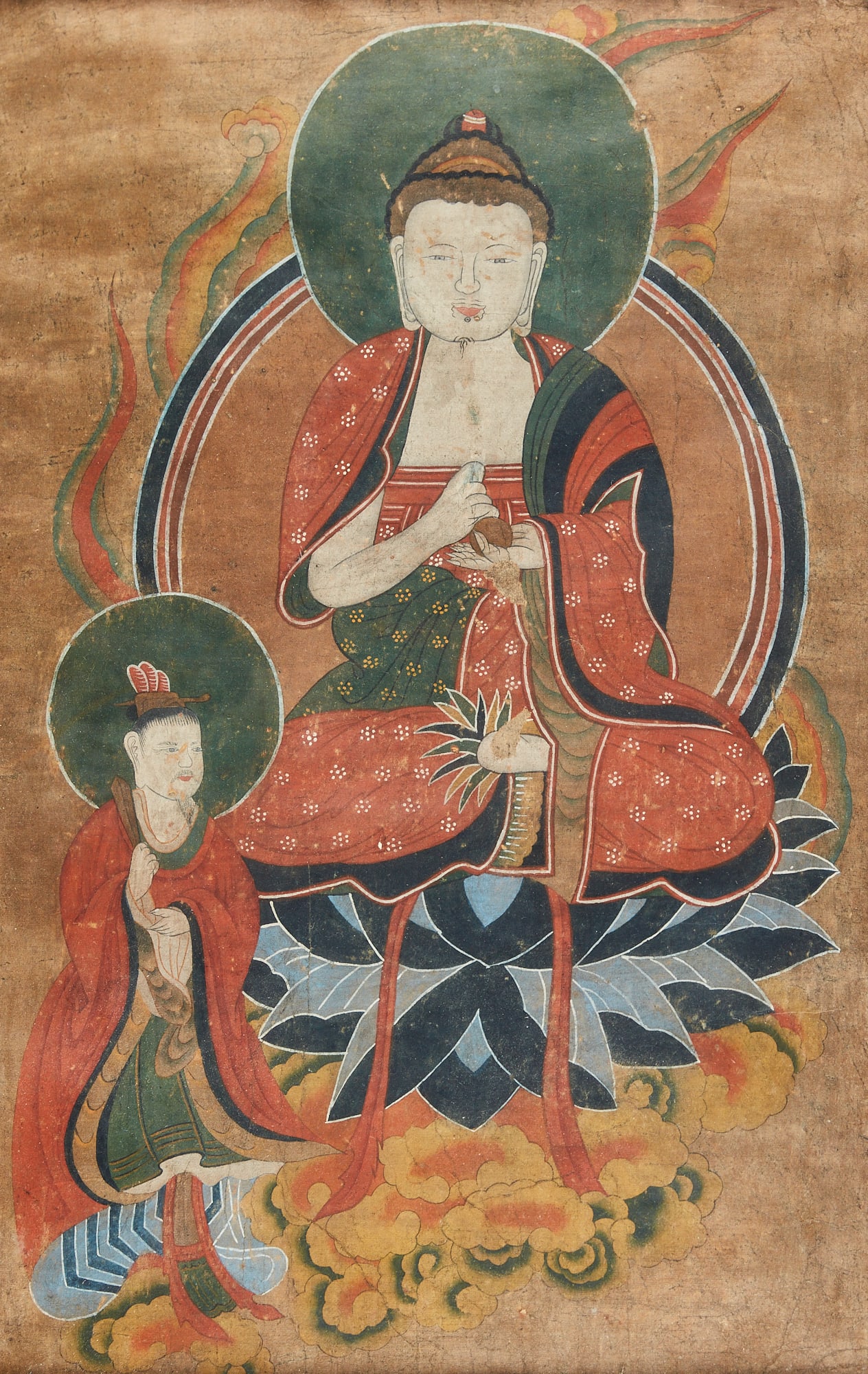 An Asian painting of a seated Buddha (1 of 4)