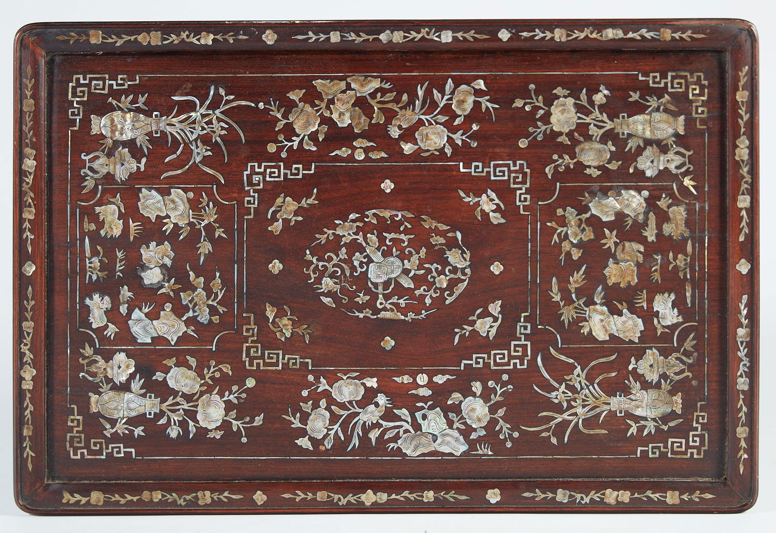 A Chinese shell inlaid hardwood tray (1 of 5)
