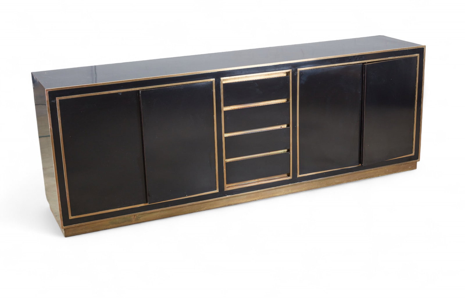 A Modernist brass mounted lacquered credenza (1 of 9)