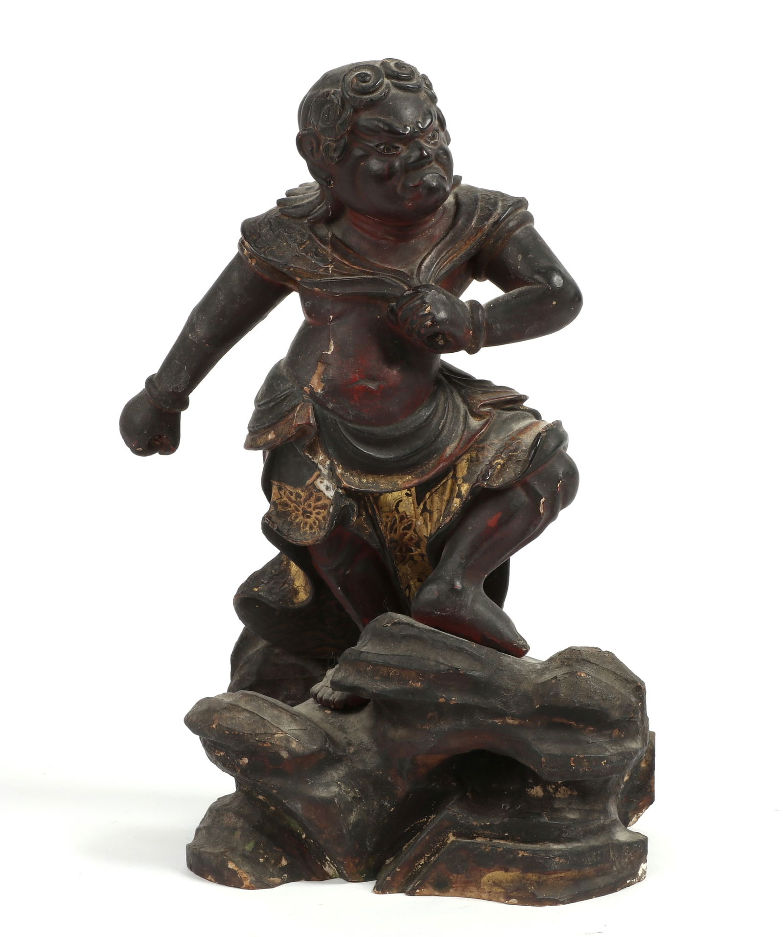 A Japanese painted wood figure of an oni: A Japanese painted wood figure of an oniheight 13 1/2in (34cm); width 9 1/2in (24cm); depth 4 3/4in (12cm) Provenance:Property from the Estate of Adam Clark Vroman.