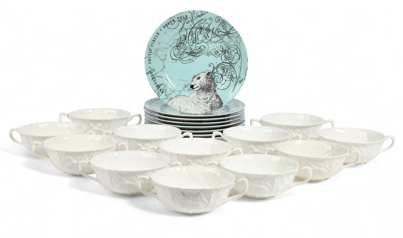 A group of earthenware plates and soup bowls: A group of twenty earthenware plates and soup bowlsdiameter 8 1/4in (21cm)