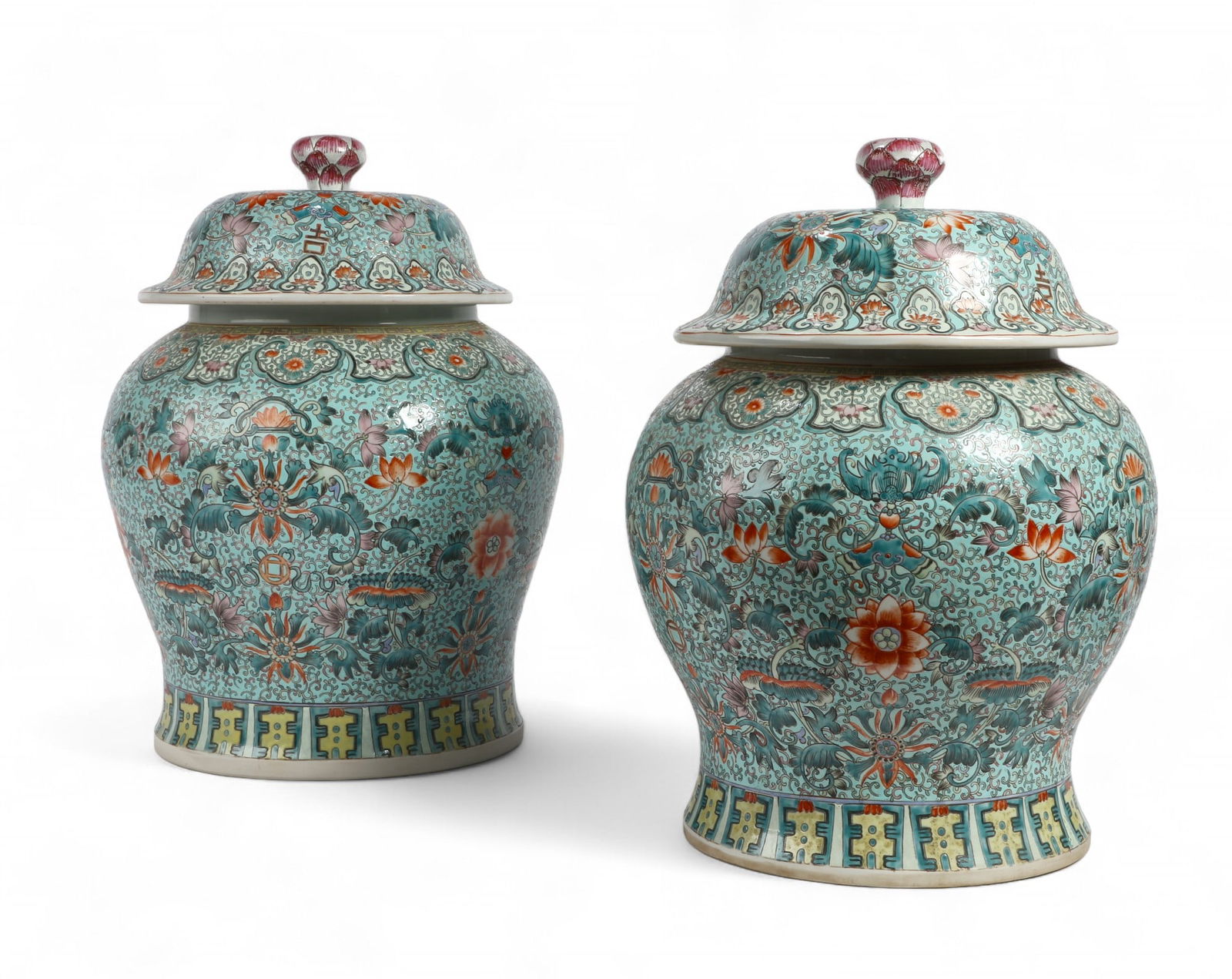 A pair of Chinese turquoise ground porcelain jars (1 of 9)