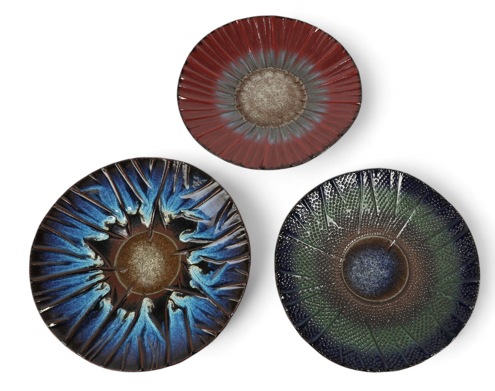 Three David MacDonald glazed pottery chargers (1 of 9)