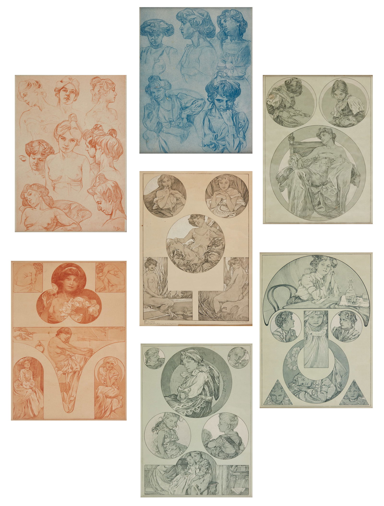 After Alphonse Mucha, Documents d?coratifs (7): After Alphonse Mucha(France, 1860-1939)Documents d?coratifs (7)offset reproductions on paperOriginal 1902 publisher: Librairie Centrale des Beaux-Arts, Emile L?vy ?diteur, Paris; these sevenare reprod
