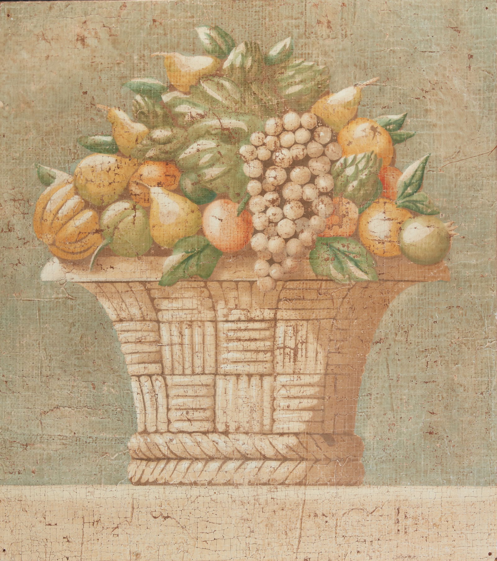 Jacques Lamy, Still life of a fruit basket: Jacques Lamy(American, b. 1946)Still life of a fruit basketpainted plaster on burlapstamped Jacques Lamy / Dallas to reverse36 x 32in (90 x 80cm)