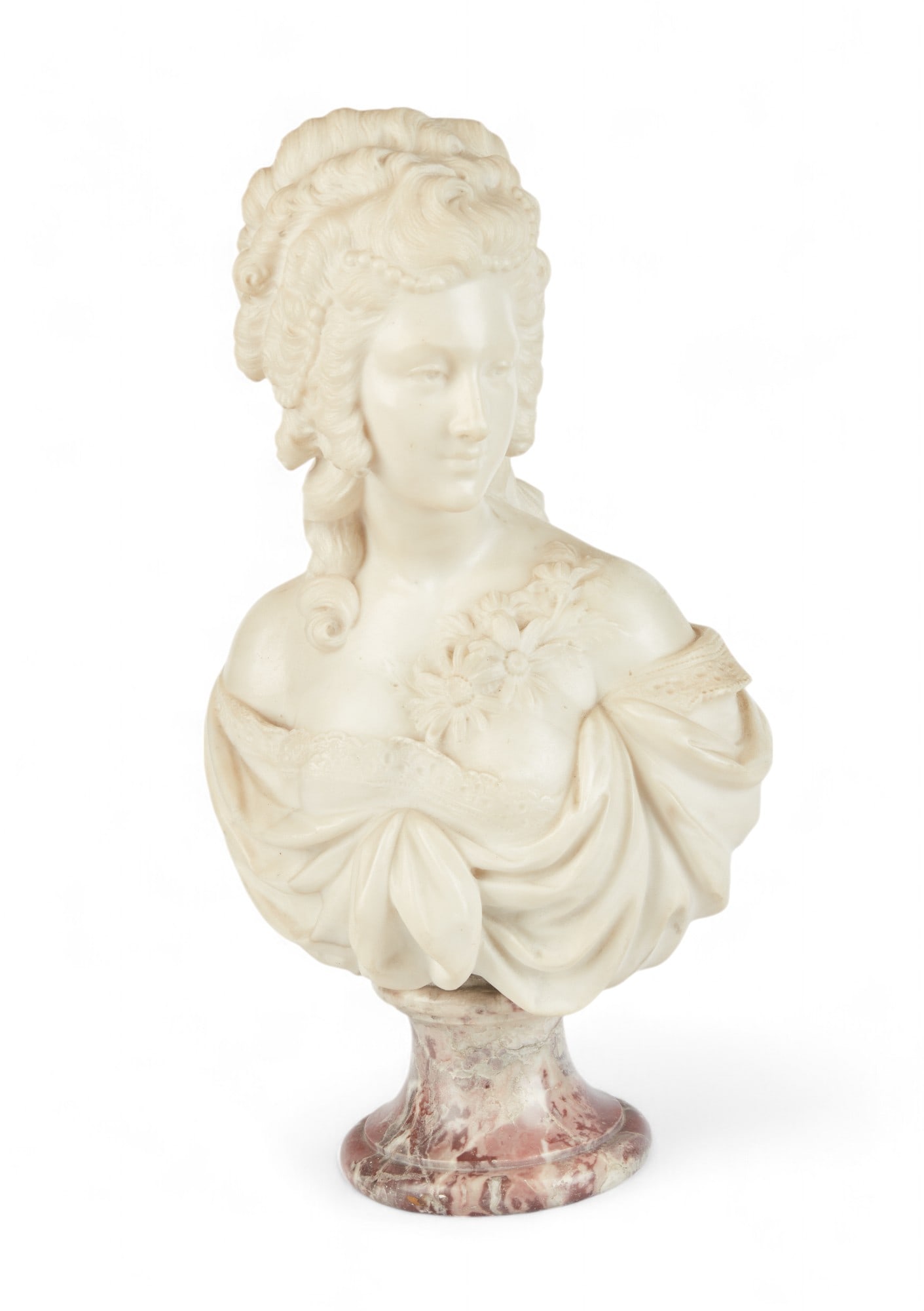 A French carved white marble bust of a woman (1 of 7)