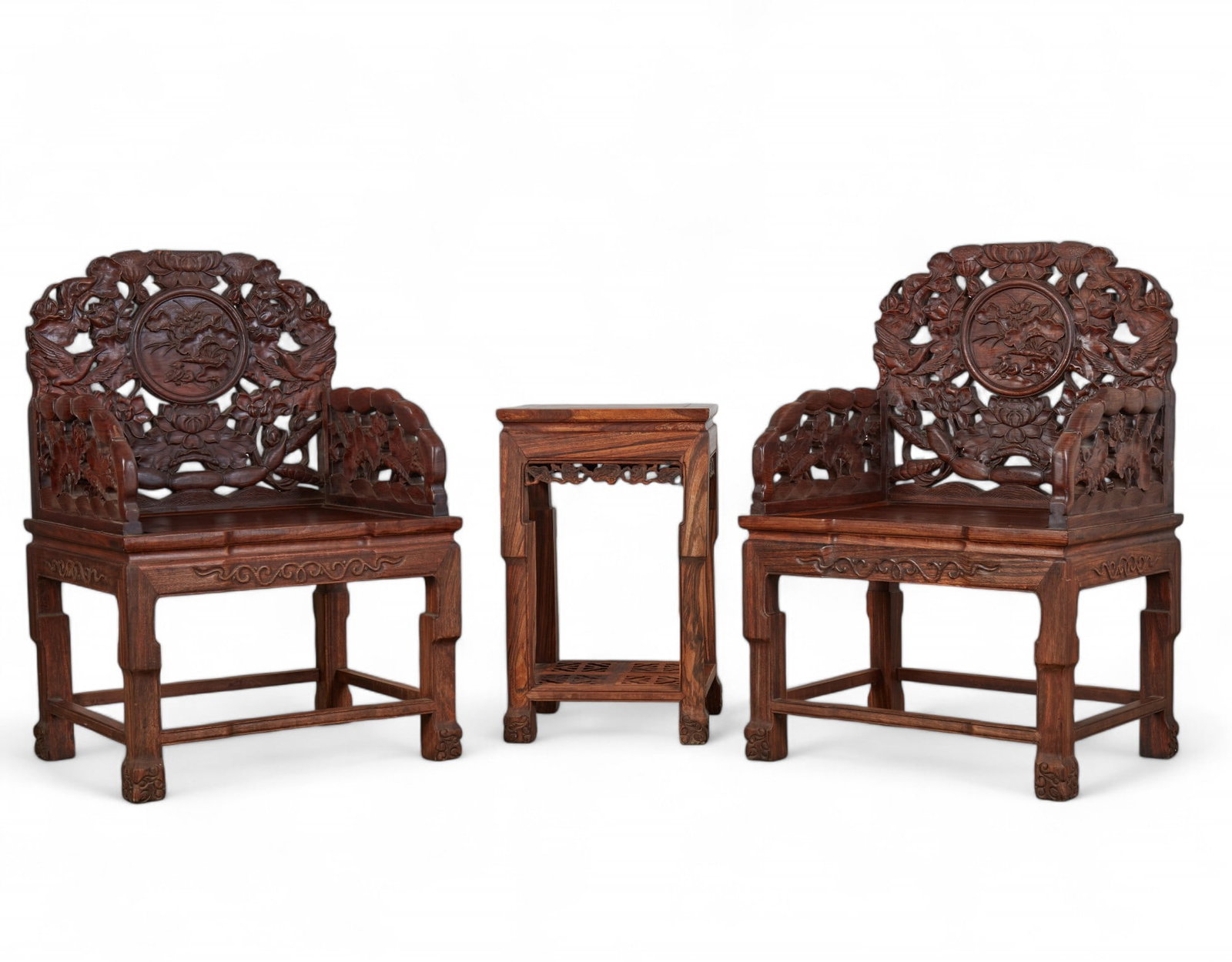 A pair of Chinese carved hardwood armchairs (1 of 11)