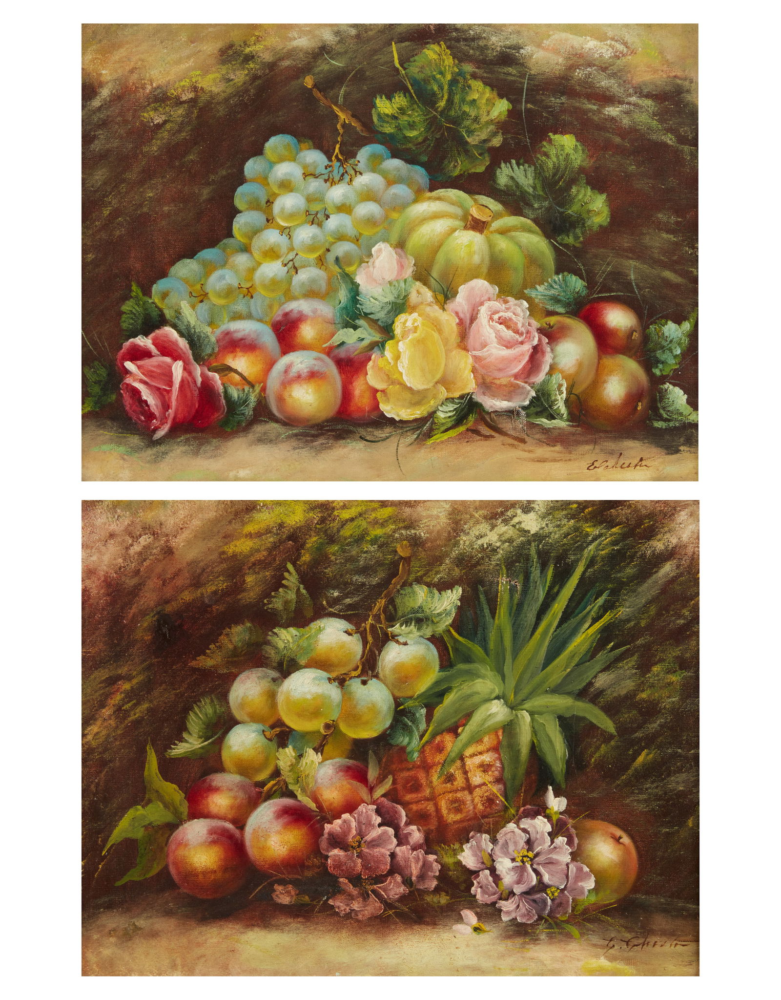 Continental School, Still life of flowers: Continental School(20th century)Still life of flowers and fruit (2)oil on canvaseach indistinctly signed lower right15 x 20in (38 x 51cm) Provenance:The estate of Frederick Faude,