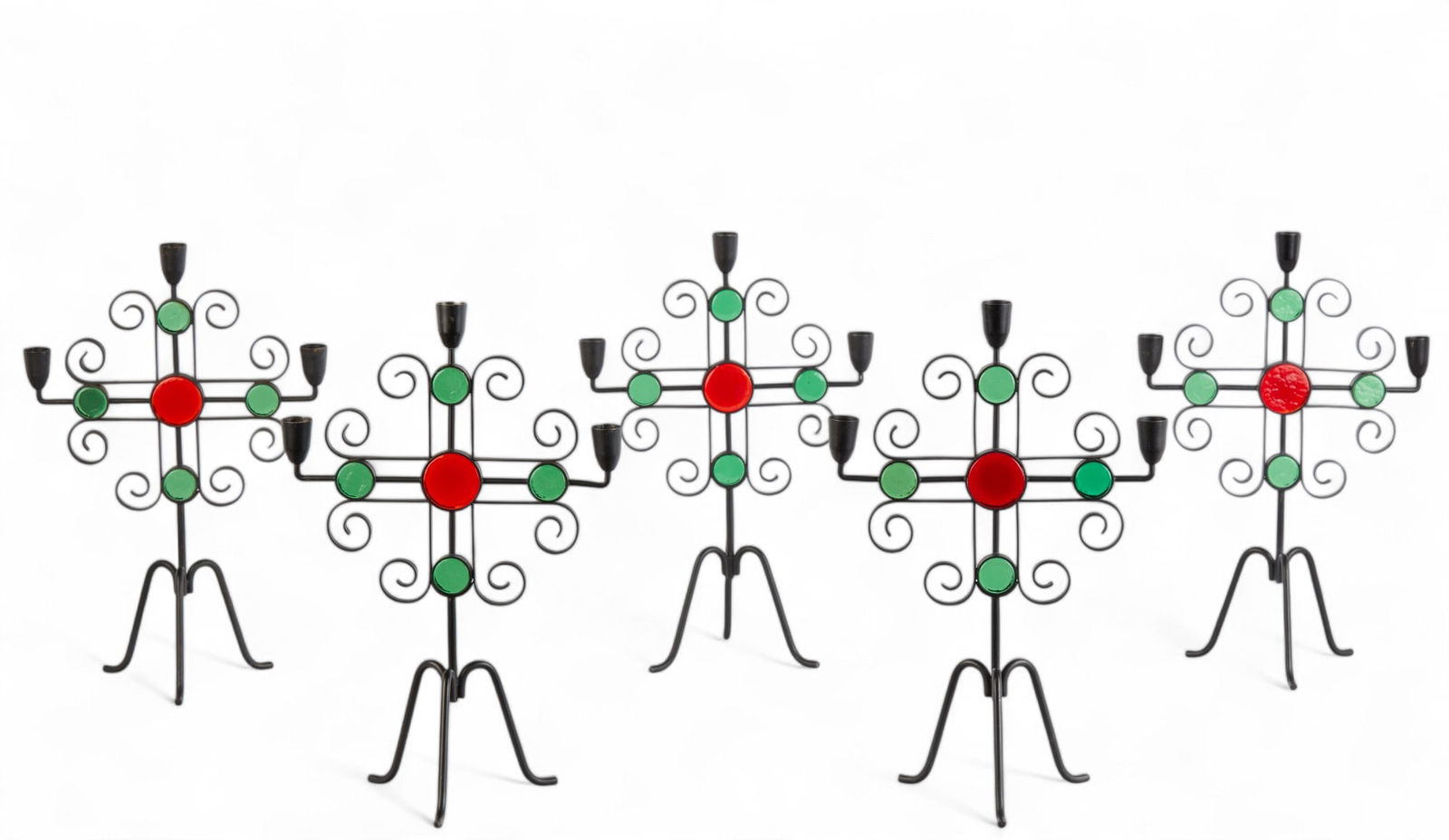 Five Erik Hoglund and Gunnar Ander candelabra: Five Erik Hoglund and Gunnar Ander iron and glass candelabra20th centuryby Kosta Boda.height 15 3/4in (40cm); width 10 1/2in (26.5cm)