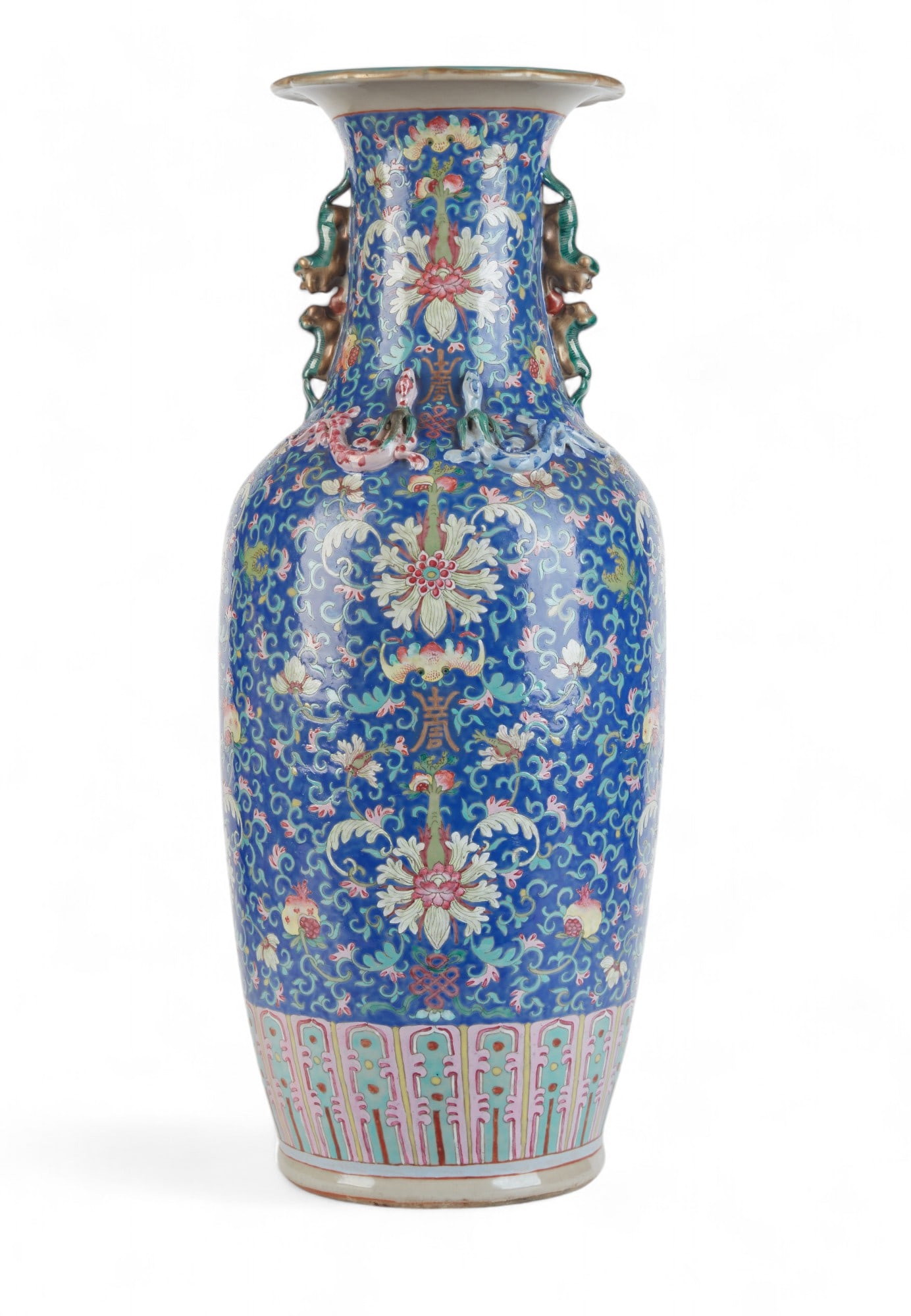 A Chinese Famille Rose blue ground porcelain vase (1 of 10)