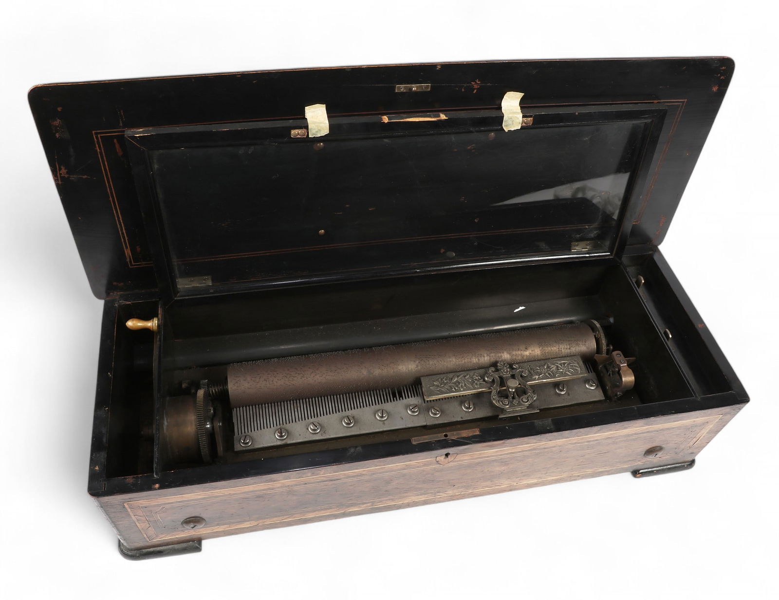 A Swiss walnut and grain cylinder music box (1 of 5)