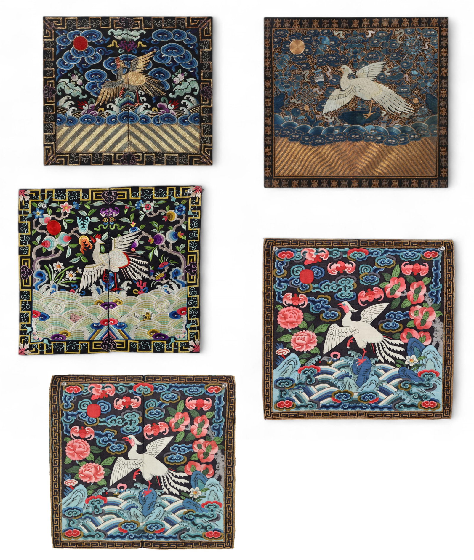 An assembled group of five Asian rank badges (1 of 7)