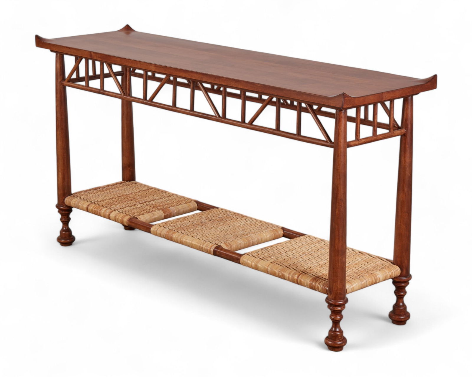 A wood, faux bamboo and rattan console table (1 of 6)