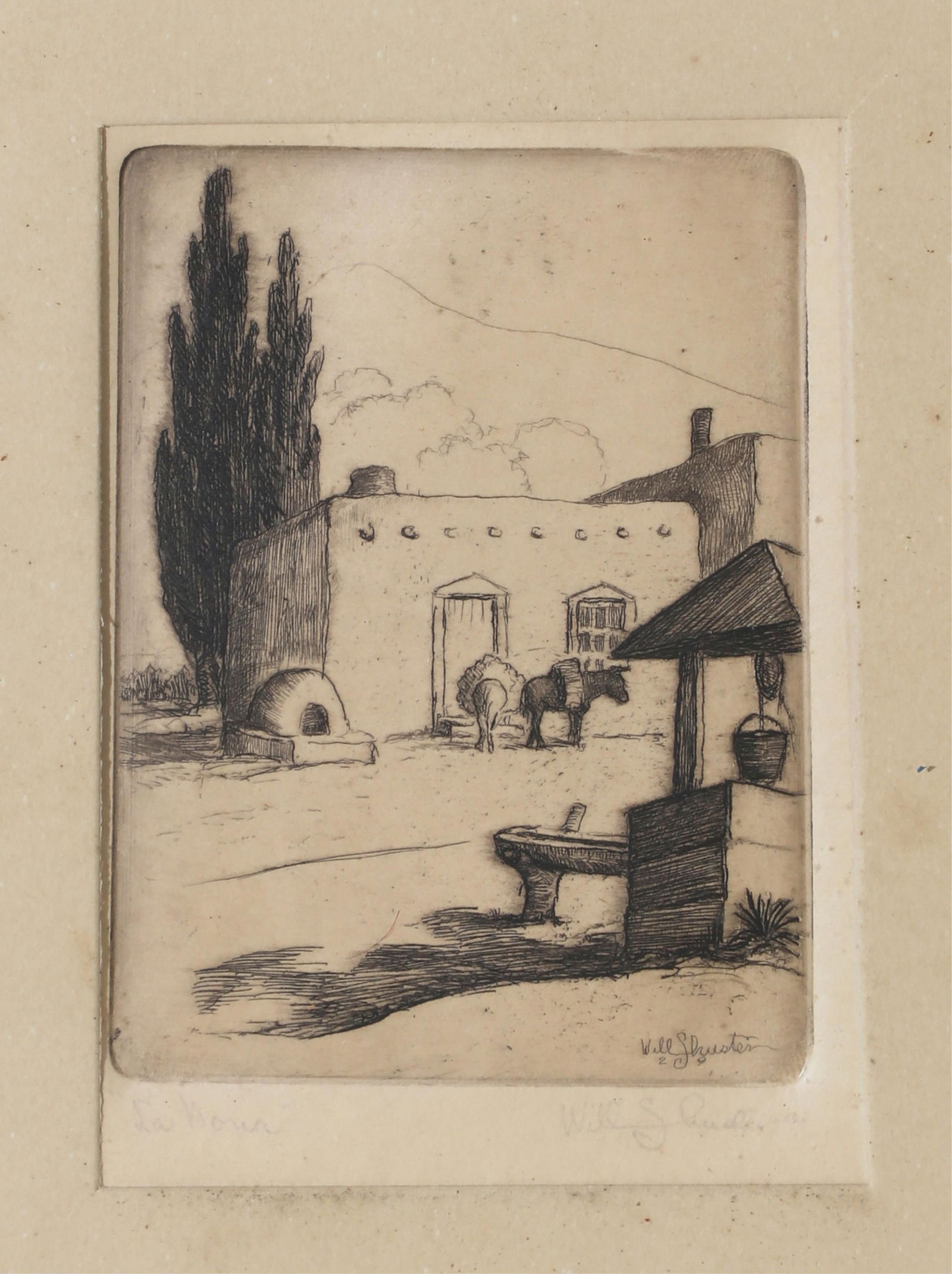 Will Shuster, Albuquerque adobe with two burros (1 of 4)