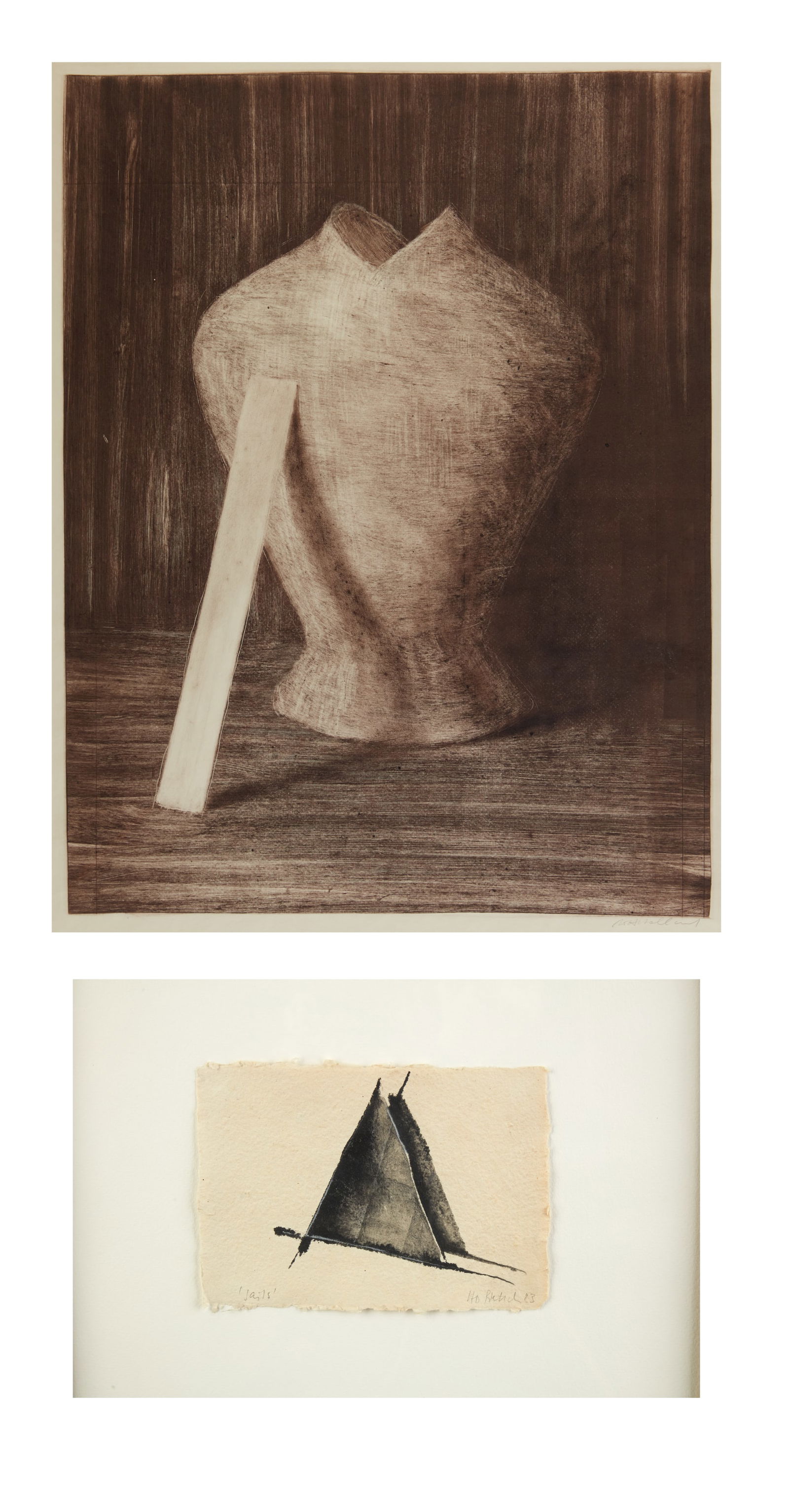 Two works on paper, various artists: Two works on papervarious artistsan etching and a small ink wash entitled Sails on handmade paper; both signed in pencil to lower margins.largest 24 x 19in (61 x 48cm)