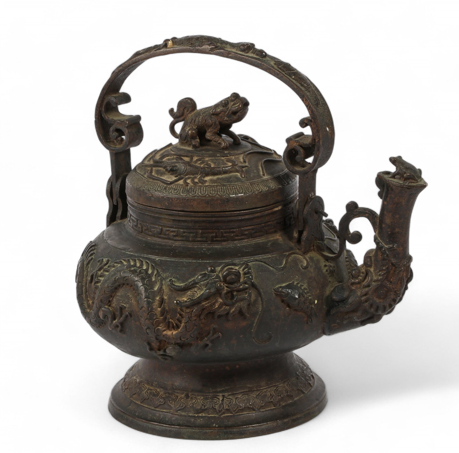 A Southeast Asian bronze kettle, probably Malay: A Southeast Asian bronze kettle probably Malay height 13in (32.5cm); width 13in (32.5cm); depth 10in (25cm)