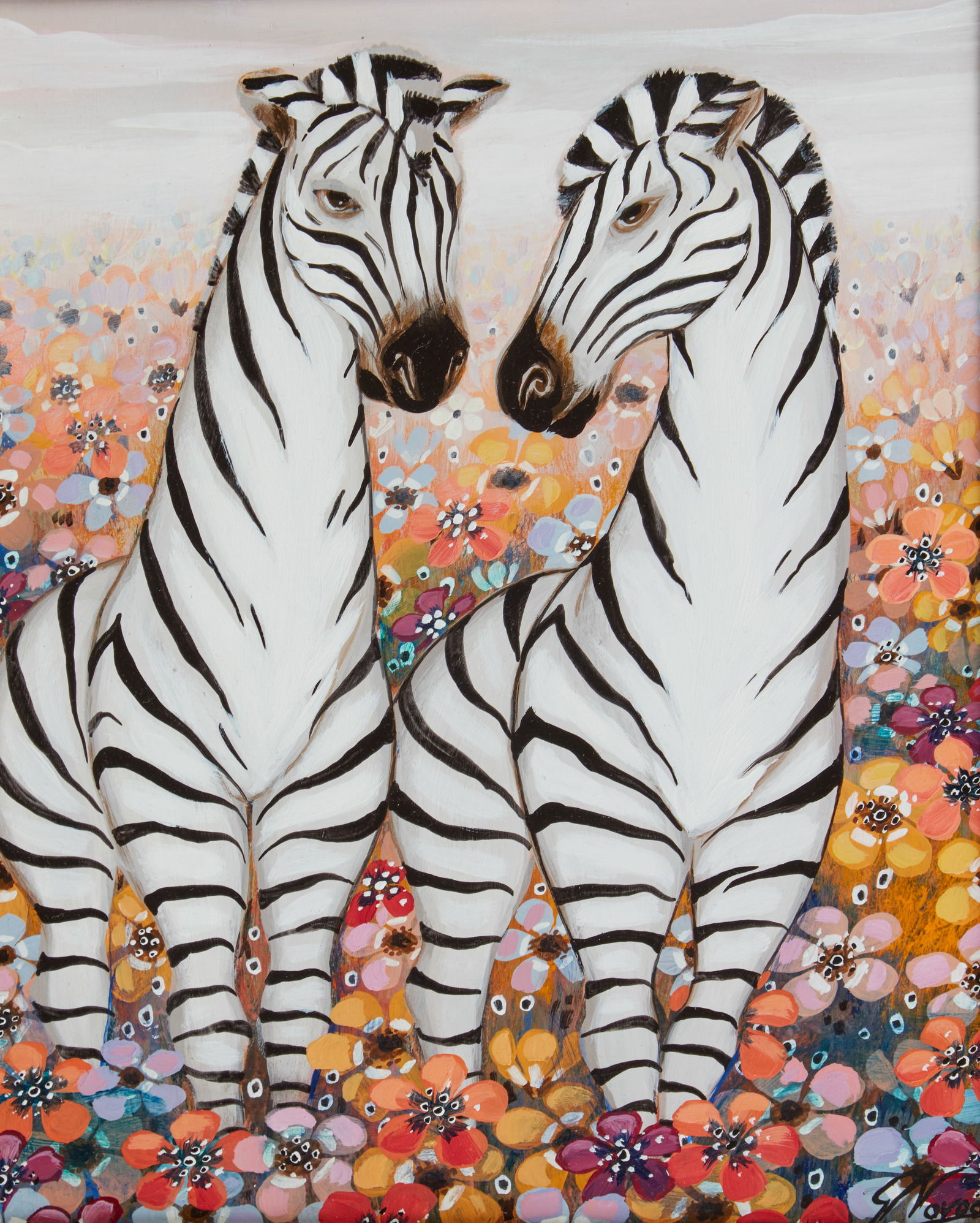 Gustavo Novoa (Chilean, b. 1941), Zebra Garden: Gustavo Novoa(Chilean, b. 1941)Zebra Gardenoil on masonitesigned lower right G Novoa, titled to reverse10 1/2 x 9in (27 x 23cm) Provenance:With Wally Findlay Galleries.