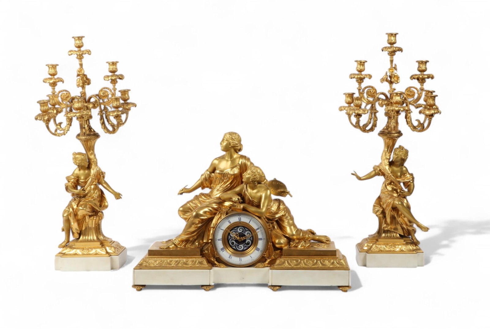A Belle Epoque figural clock garniture, Ringuet (1 of 10)