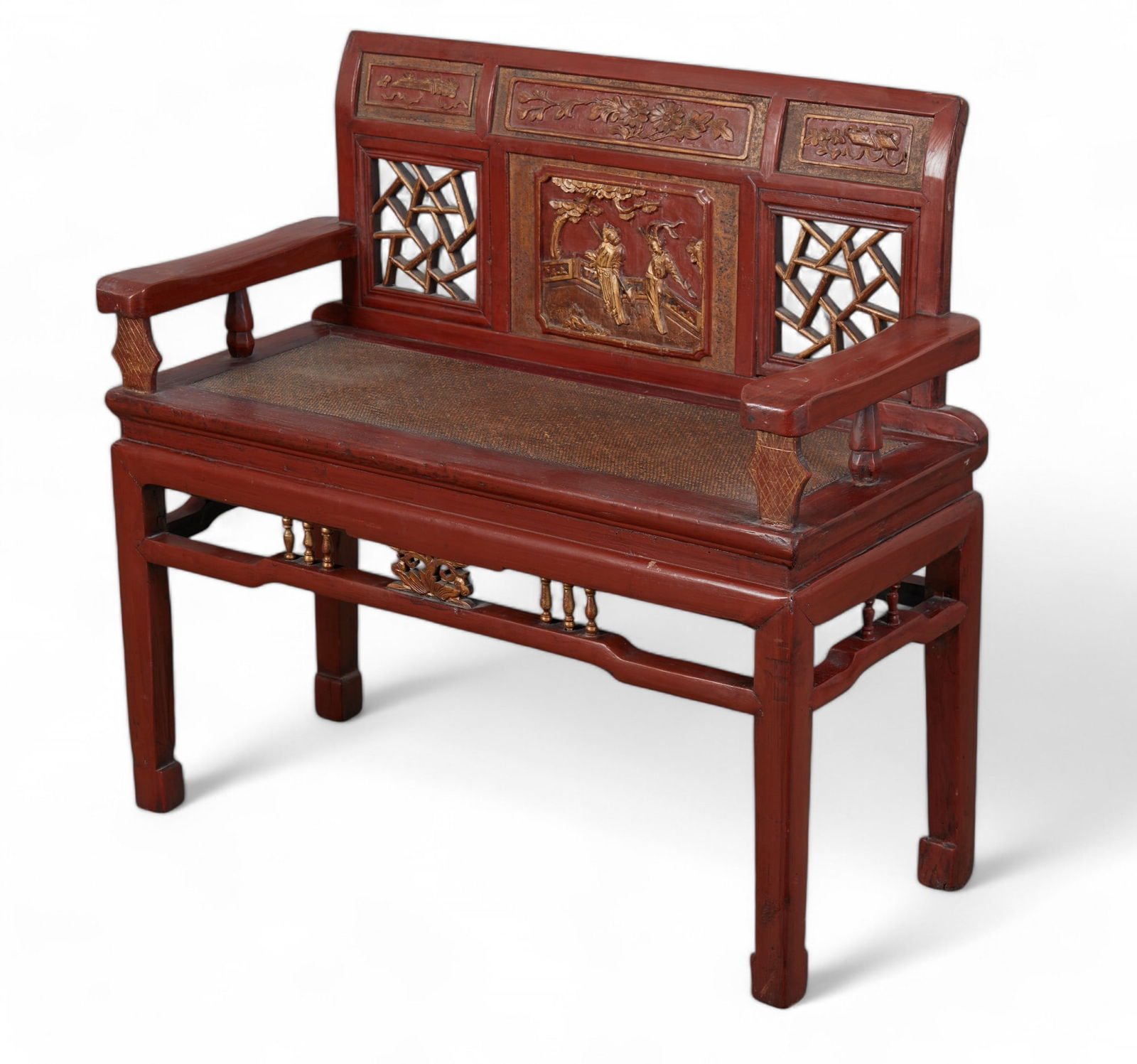 A Chinese red painted and parcel gilt settee (1 of 5)