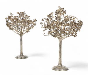 A pair of German gilt silver models of pear trees