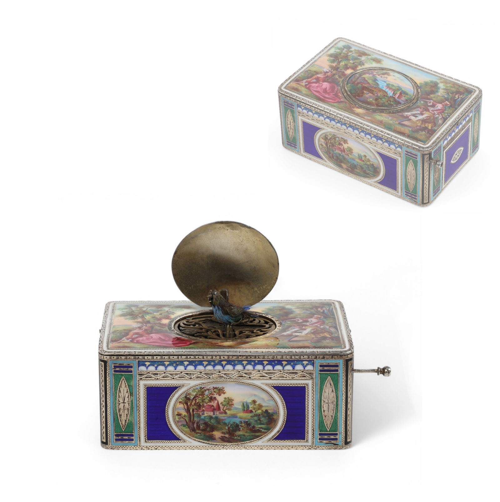 An Austrian 935 silver and enamel singing box (1 of 13)