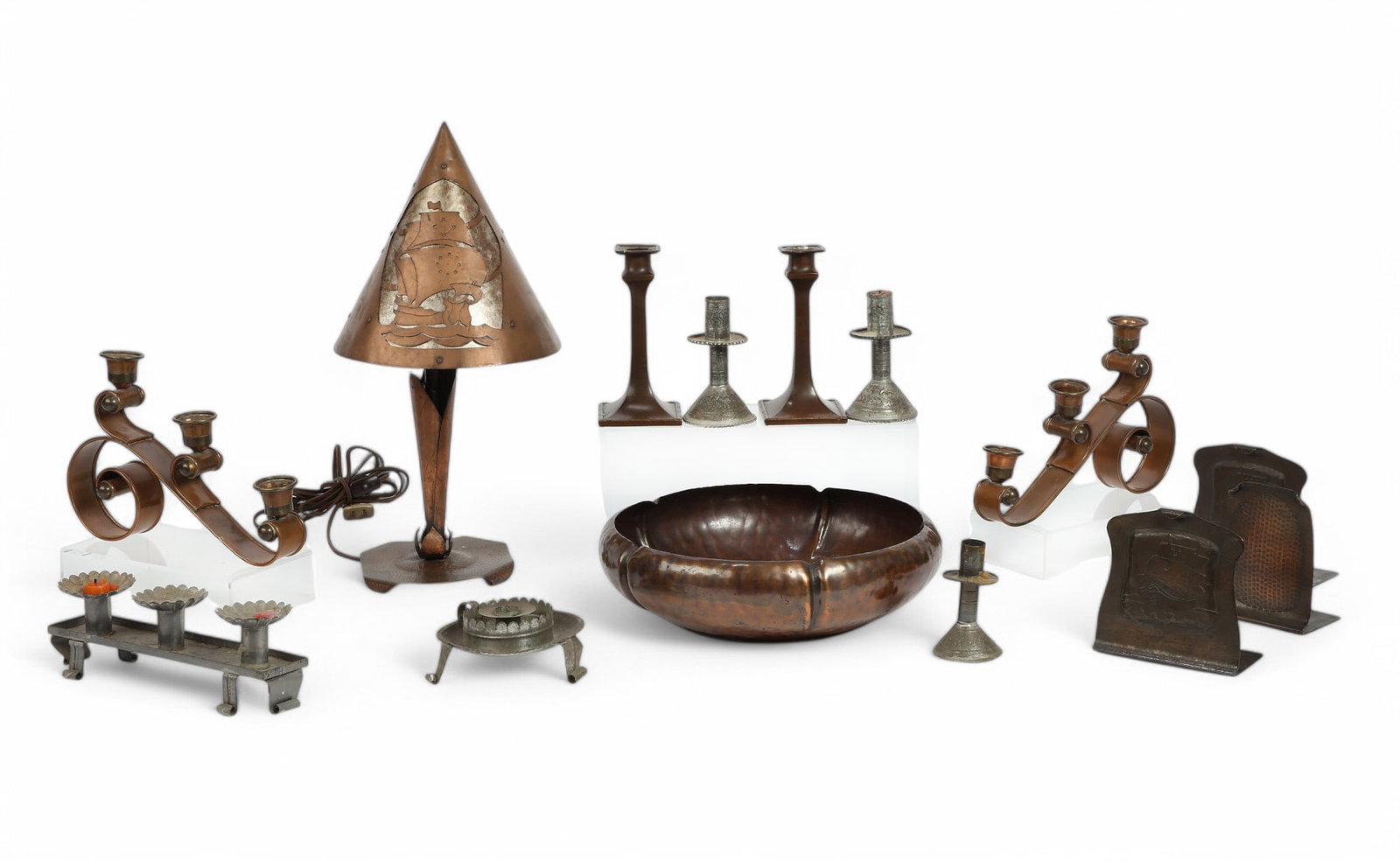 A fourteen piece group of Arts & Crafts metalware (1 of 8)