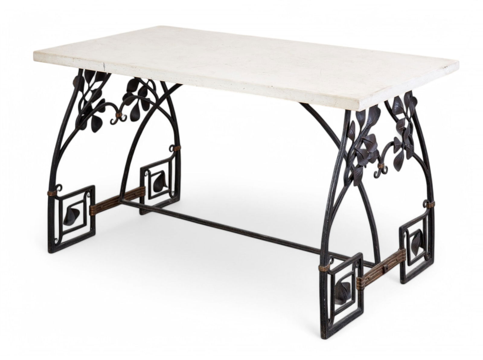 A wrought iron and limestone garden table (1 of 6)