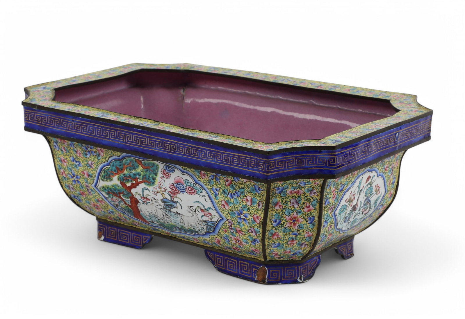 A Chinese enamel jardiniere: A Chinese enamel jardiniere height 4 3/4in (12cm); width 12in (30.5cm); depth 8in (20cm)