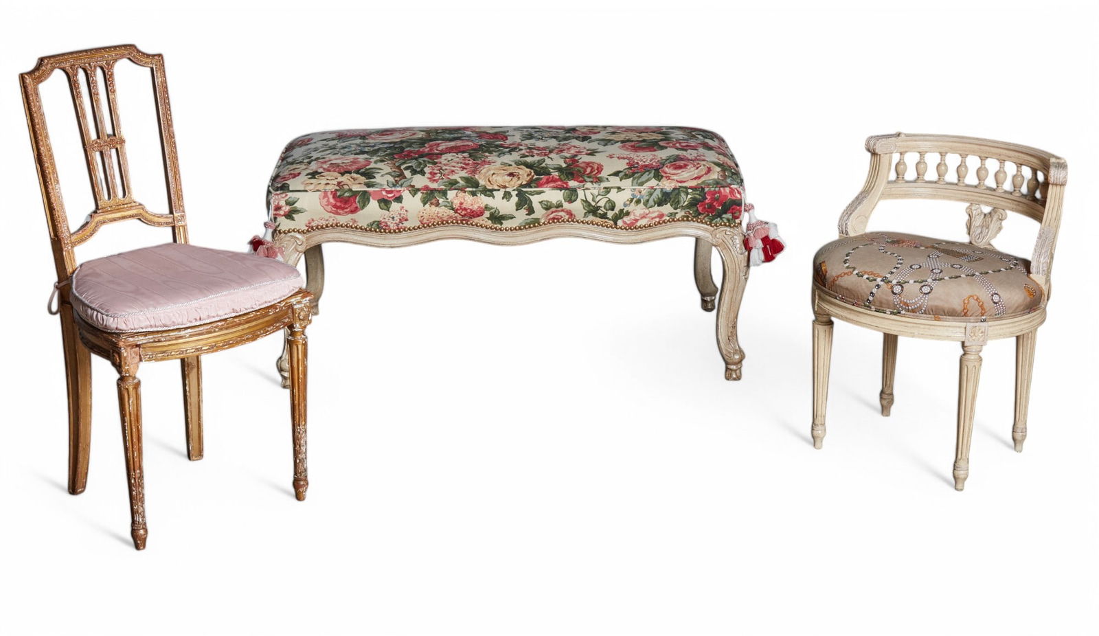 Upholstered Bench with Two Side Chairs (1 of 4)